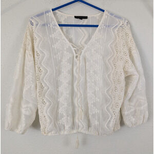 Sanctuary sz XS Sheer Eyelet Blouse ivory long balloon sleeve top 0487